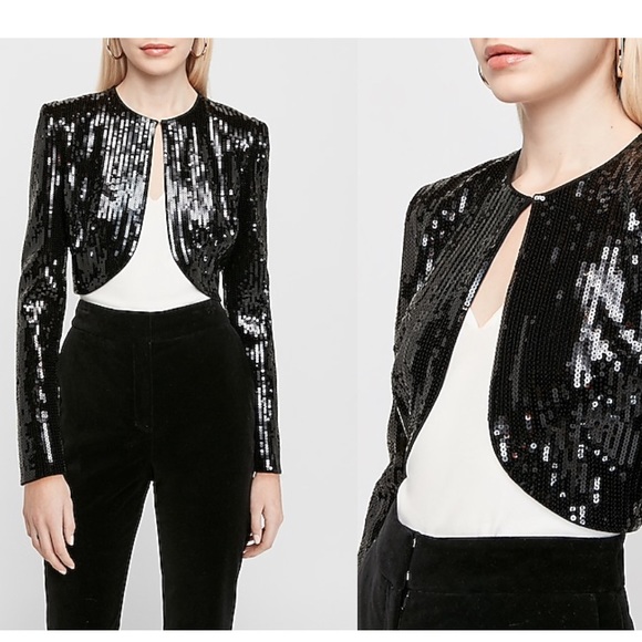 Express Jackets & Blazers - Express X Karla Sequin Bolero Jacket Black M